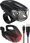 Ansmann Bicycle Light komplekt STVZO, mis on heaks kiidetud CREE LED / 140 m valguse laius 35 Lux 170 luumen IPX4 akuga opereeritud laadimine USB / jalgrattavalgustuskomplekti kaudu, mis koosneb esivalgustusest ja tagavalgustusest