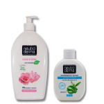 Bio seep n&auml;ole ja k&auml;tele Lootos ja Roos ja intiimh&uuml;gieeni puhastusvahend Aaloe ja roheline tee Komplektis 2 tk 1000ml+400ml