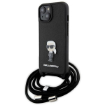 Karl Lagerfeldi risti kott Saffiano monogramm metallist piniga Karl & Choupette iPhone 15 jaoks - musta v&auml;rvi