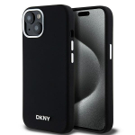 DKNY vedel silikoon v&auml;ikese metalllogo MagSafe kate iPhone 15 / 14 / 13 - must