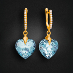 Naiste h&otilde;bedased k&otilde;rvar&otilde;ngad DiamondSky "Romantic Heart III (Aquamarine Blue)" Swarovski kristallidega