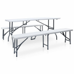 vidaXL kokkupandav aialaud 2 pingiga 180 cm, teras ja HDPE, valge