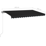 vidaXL automaatne varikatus, LED ja tuuleandur, 450 x 350 cm, antratsiithall