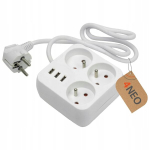 Pikendusjuhe maandusega + 3 usb 3 pistikupesa maandusega