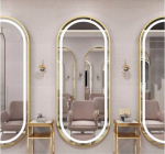 Ovaalne led-valgustusega peegel kuldraamis 160x50