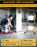 Lightasea led ehitusprožektor 200 w 20000 lm led t&ouml;&ouml;valgusti 230 v h-jalaga reguleeritav, ip66 veekindel ehitusplatsi lamp led 6500 k k&uuml;lm valge 3 m kaabli ja pistikuga t&ouml;&ouml;koja jaoks
