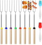 8 teleskoopilise vahukommi grillvarda komplekt, roostevabast terasest vahukommi bbq, l&otilde;kkeplatsi matkakepid, pikendatavad vardad, hot dogi kahvlid, aiapeoks, grillimistarvete komplekt matkamiseks