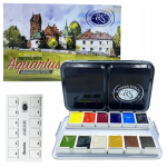 Aquarius Roman Szmal akvarellikomplekt, 12 tk, poolpaanid, metallist premium-karp, 2,5 ml