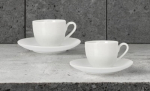2 portselantassi ja alustassi komplekt - kohvi espresso cappuccino | 2 tassi ja 2 taldriku komplekt sobiva geomeetrilise dekooriga - klassikaline disain | valge keraamika - 2 x