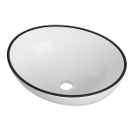 Valamu t&ouml;&ouml;laud ovaalne valge keraamiline vannituba must serv Granitan Dora