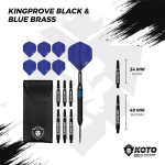 Koto - Kingprove mustad ja sinised messingist nooled, nooled, sinine, noolem&auml;ngu komplekt sisaldab 3 barrelit, sulgi + varsi ja noolem&auml;ngu rahakotti, fikseeritud r&otilde;ngask&auml;epide
