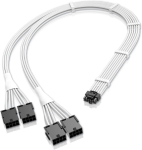 Ezdiy-fab gpu toite pikenduskaabel, 16-kontaktiline (12+4) 12vhpwr pcie 5.0 isane kuni 4x pcie 8 kontaktiline rtx 3090ti/rtx4090/rtx4080 jaoks, eelpaigaldatud kaablikammidega 16awg/valge