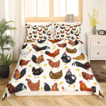 Chicken tekikoti komplekt, 155 x 220 cm, maal&auml;hedane kuke kana tekikott teismelistele ja t&auml;iskasvanutele, magamistoa sisustus, taluloomade voodipesukomplekt lukuga, 1 padjap&uuml;&uuml;r, oranž, must, valge
