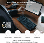 Cherry Kw 9200 Mini kompaktne mitme seadme klaviatuur kuni 4 seadmele, Uk paigutus (qwerty), Bluetooth, 2,4 Ghz v&otilde;i kaabel, laetav, must