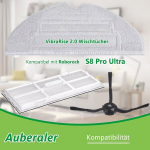 12-osaline tarvikute komplekt, mis &uuml;hildub Roborock S8 Pro Ultra tolmuimeja varuosadega (4 k&uuml;ljeharja, 4 Hepa filtrit, 4 mopplappi)