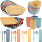 Funykich N&otilde;udekomplektid, 32-osaline matkan&otilde;ude komplekt 4 inimesele, kerge, purunemiskindel ja korduvkasutatav, kauss, taldrik, supilusikas, lauanuga, &otilde;htus&ouml;&ouml;ginoa, kruus kingituseks, piknikuks, matkamiseks