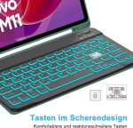 Sengbirch &uuml;mbris klaviatuuriga Lenovo Tab M11 11 tolli 2024 (tb330fu/tb330xu) jaoks - Qwertz saksa 7 v&auml;rvi valgustusega eemaldatav Bluetooth juhtmevaba klaviatuur Lenovo Tab M11 2024 jaoks, tumeroheline