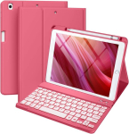 Vobafe &uuml;mbris klaviatuuriga, &uuml;hildub Ipad 9th / 8th / 7th Generation 10.2 tollise seadmega, pliiatsi hoidjaga, magnetilise 7 v&auml;rvi valgustusega, laetava eemaldatava Qwertz Ipad klaviatuuriga, punane