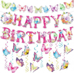 Zocone 36 t&uuml;kki liblikate kaunistused s&uuml;nnip&auml;evaks v&auml;rvilised liblikad rippuvad keerised s&uuml;nnip&auml;eva kaunistused liblikad kevad suvi t&uuml;drukute laste s&uuml;nnip&auml;eva aia kodupeo liblikad rippuvad