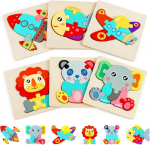 Hotut puidust pusle m&auml;nguasi, 6 puidust m&auml;nguasja komplekt lastele, 3d mittetoksiline loomapusle, hariv m&auml;nguasi, j&otilde;ulu s&uuml;nnip&auml;evakingitus poistele t&uuml;drukutele