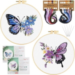 Taihobo tikkimiskomplekt, liblika tikkimiskomplekt algajatele, 2-osaline pulgakomplekt koos tikkimisraamiga, tikkimisniit, &otilde;mblusn&otilde;ela juhised, lillede k&auml;sitikand