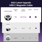 Vafoton 9 kontaktiga Usb C magnetiline laadimiskaabel 2 m, 360&deg; ja 180&deg; magnetiline laadimiskaabel Pd60w kiirlaadimine, 6 &uuml;hes Usb C/a kuni Type C magnetkaabel Type C/micro Usb/products/galaxy S22/s23 Ultra/mbook jaoks