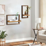 Puidust seinariiul, elutuppa, 2 seinariiuli komplekt, h&otilde;ljuv riiul, ruudukujulised rippuvad riiulid seinale, rustikaalne seinakaunistus magamistuppa, elutuppa ja k&ouml;&ouml;ki (pruun)