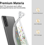 Elegantne lillemustriga &uuml;mbris Samsung Galaxy S21 Fe 6.4 tolli jaoks, l&auml;bipaistev, kerge, pehme silikoonist h&uuml;briidkaitsega mobiiltelefonikott Samsung Galaxy S21 Fe 5g jaoks koos kaamerakaitsega