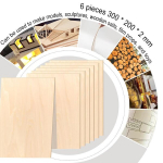 Dejivsin vineerikomplekt, 6 tk, 300 x 200 x 2 mm, balsapuu 2 mm, vineerplaat, p&auml;rna vineerist puitpaneelid, naturaalsed balsapuidust paneelid laserprojektide jaoks, isetehtud mudelid, kunst ja k&auml;sit&ouml;&ouml;, maalid
