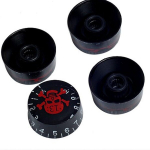 Musiclily meetrilise suurusega plastikust kiiruse reguleerimise nupud Gibson Les Paul kitarri asendamiseks, punase pealuu must korpus (4 tk)