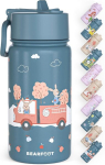 Bearfoot laste roostevabast terasest veepudel k&otilde;rrega - termospudel 400 ml - Bpa vaba - lekkekindel - v&auml;ikelaste, t&uuml;drukute ja poiste veepudel kooli, lasteaeda (sinine - tulet&otilde;rjebrigaad)