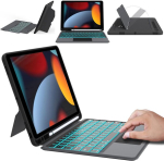 Vankeypad klaviatuurikohver ipad 9th 2021/8th 2020/7th 2019th generation 10.2 tolli/air 3/ipad pro 10.5 jaoks: eemaldatav 7 v&auml;rvi taustvalgustusega klaviatuurikohver, azerty klaviatuur puuteplaadiga