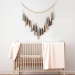 Swecomze suur makramee puidust helmestega tutiga seinakaunistus, naturaalne boheemlaslik seinadekoor, makramee seinavaip, makramee pulmadekoor (pruun)