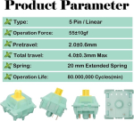 Gateron Jade Series Jade Yellow Pro V3 lineaarne klaviatuuril&uuml;liti, 5 kontaktiga 55gf eelnevalt m&auml;&auml;ritud m&auml;nguklaviatuuri l&uuml;liti, &uuml;hildub k&otilde;igi Mx mehaaniliste klaviatuuridega (72 t&uuml;kki, Jade Yellow)