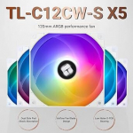 Thermalright TL-C12CW-S X5 PWM ARGB White 120mm, 5 tk, Thermalright TL-C12CW-S X5 PWM ARGB White 5vnt. (120mm) (Balti) Ventiliatoriai