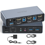 Alxum hdmi kvm l&uuml;liti 2 monitorile ja 2 arvutile, kahe monitoriga kvm usb l&uuml;liti, 4k@60hz, toetab kopeerimis- ja laiendusrežiimi, usb 3.0 portidega, t&ouml;&ouml;laua kontrolleri ja 2 usb kaabliga.