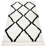 Vaip BERBER CROSS valge Tupsud berberi Maroko shaggy