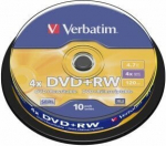 DVD+RW - VERBATIM - 10 tk spindel - 4.7 Go - 120 min - Maksimaalne kirjutamiskiirus 4x