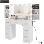 HOMCOM meigilaud peegli ja 12 LED-tulega, puitlaastplaat, valge