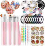 47-osaline k&uuml;&uuml;nekunsti komplekt, manik&uuml;&uuml;ri- ja pedik&uuml;&uuml;rikomplekt, pintslid, pastakas, kristallid, dekoratiivteip, kleebised