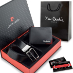 Meeste komplekt Pierre Cardin: Nahast rahakott ja kahekordne v&ouml;&ouml;, must/pruun