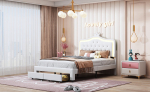 Voodi 140 &times; 200 cm, LED-tulede ja 2 sahtliga, valge, PU materjal