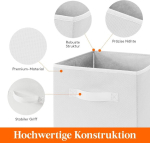 Lifewit kangast hoiukastide komplekt, 10 tk, kokkupandav hoiukast, 26 x 26 x 28 cm, mittekootud kangast hoiukorraldaja kastid k&auml;epidemega kastidele, kallax kastidele, riiulile, valge