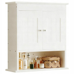 Valge seinale kinnitatav vannitoakapp, seinariiulid, p&ouml;&ouml;ning