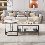 2 diivanilaua komplekt, lauakomplekt, metallraam riiulitega (valge + must)