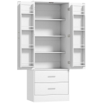 159 cm k&ouml;&ouml;gikapp, reguleeritavad riiulid, 2 sahtlit, k&ouml;&ouml;ki, s&ouml;&ouml;gituppa, puitlaastplaat, MDF, valge