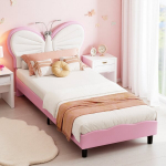 Lastevoodi 90x200cm elegantse ja kerge liblikakujulise peatsiga poistele, t&uuml;drukutele, teismelistele ja t&auml;iskasvanutele, madrats ei kuulu komplekti, roosa