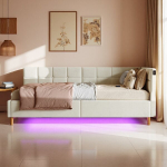 Diivanvoodi 140x200 cm, LED-valgusti ja USB-ga, sametkangas, beež