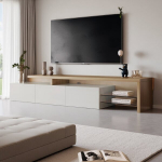 Televiisorialus, 200x40x42 cm, LED-valgusti ja klaasriiulitega, valge