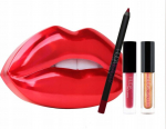 Huda Beauty Contour & Strobe huulekomplekt &ndash; matt vedel huulepulk, huulepliiats ja Lip Strobe mini-duo